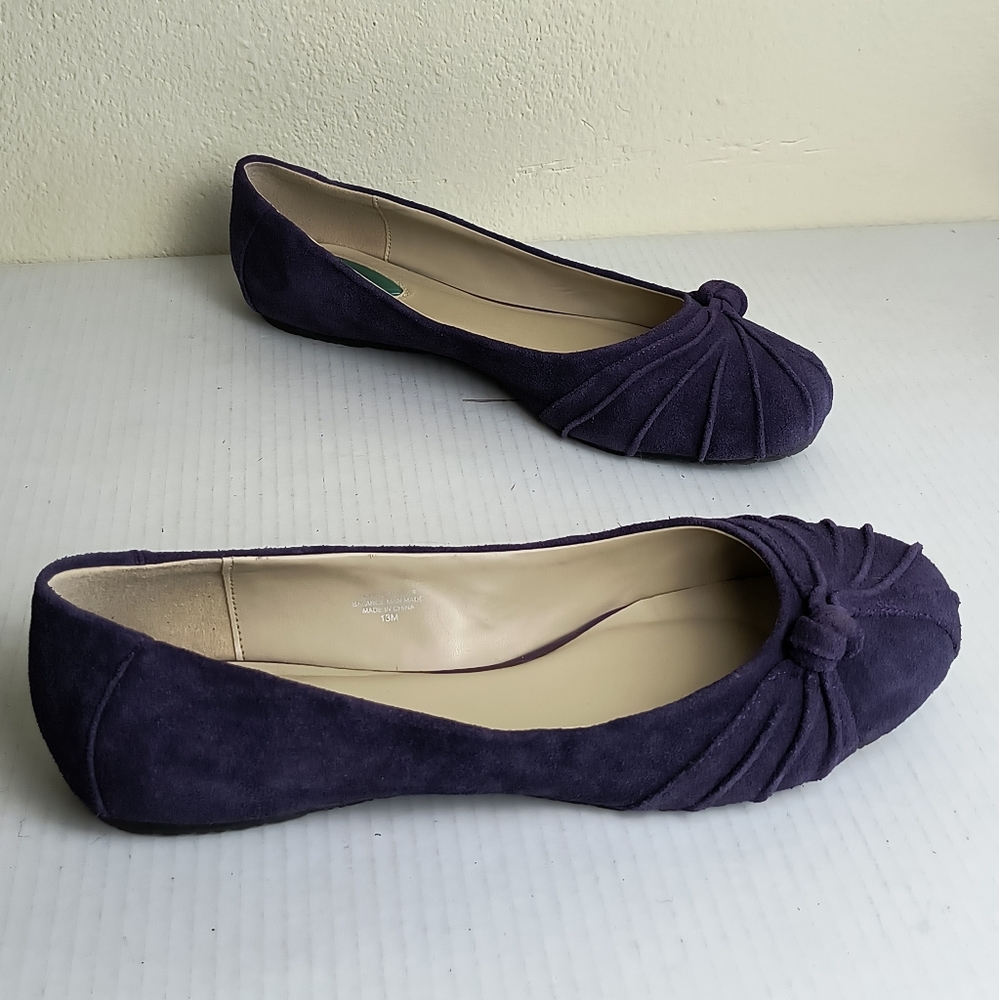 Fitzwell Size 13 Purple Suede Ballet Flats with Ruched Toe